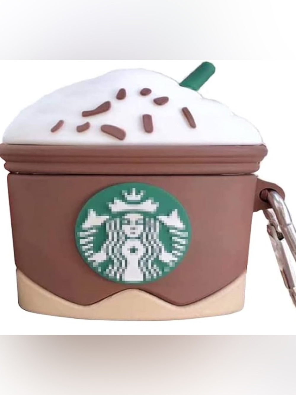 Novelty Starbucks Coffee Cup Silicone AirPod Case with teddy bear keychain clip
